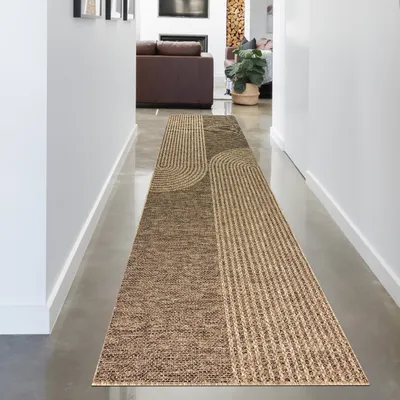 Produktbild von In- & Outdoor Teppich mit geometrischem Bogenmuster in braun beige Größe - 80 x 250 cm