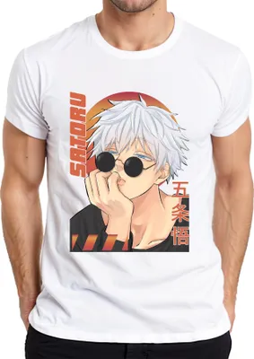 Obrázok produktu pre Gojo Satoru Jujutsu Kaisen Anime slnečné okuliare Biele vlasy Darčekové pánske tričko, biele, 3XL