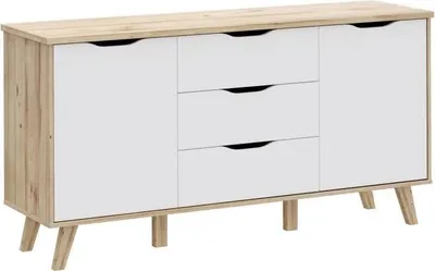 Immagine prodotto di Credenza - VANKKA - rovere / bianco opaco - 2 ante - 3 cassetti