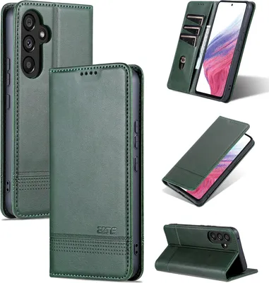 Image de Etui en cuir pour Samsung Galaxy A54 5G, étui portefeuille pliable avec fermeture magnétique et support vert