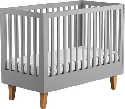 Produktbild von Babybett / Gitterbett Rilind 06, Farbe: Grau / Eiche - Liegefläche: 70 x 140 cm (B x L)
