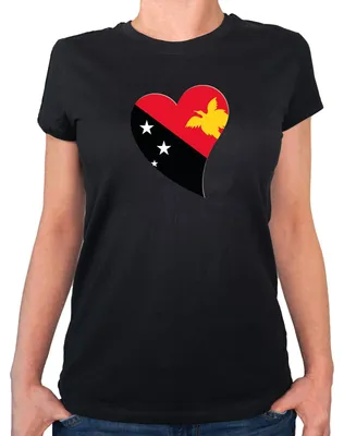Produktbild von Huuraa Damen T-Shirt Papua-Neuguinea Flagge Herz XS Black Bio Baumwolle Fairtrade Damenshirt Geschenkidee
