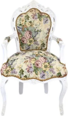 Image de Casa Padrino Chaise de salle à manger baroque avec accoudoirs motif floral / blanc antique