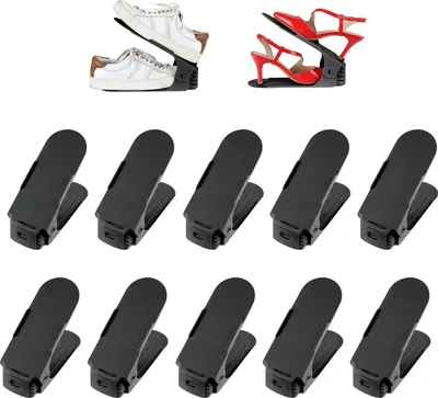 Produktbild von DEULINE 10 x verstellbarer Schuhschlitz Schuhregal Schuhstapler schuhaufbewahrung Schuhorganizer Schuhhalter Farbe: Schwarz 521117