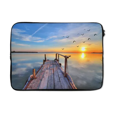 Produktbild von MuchoWow® Laptop Hülle 13 Zoll Wasser - Steg - Vögel - Sonnenuntergang - Horizont Laptoptasche - Laptophülle - Sleeve - Rundumschutz