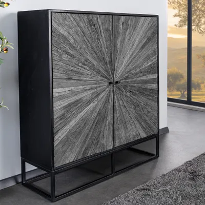 Produktbild von riess-ambiente Highboard BARRACUDA 120cm schwarz grau massives Mangoholz Teakholz Metall mit Front