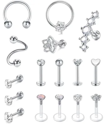 Obrázek produktu pro Sada piercingových jehel z chirurgické oceli, 16G, stříbrná barva, 16 kusů. Vhodné pro piercing chrupavky, tragusu, helixu, labretu a Monroe u žen i mužů