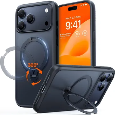 Produktbild von Schutzhülle für iPhone 17 Pro Max mit 360° Ständer und MagSafe, Militärschutz, Schwarz