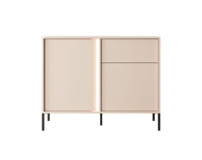 Produktbild von DAST Kommode mit Schublade und Türen – 103 cm breit – Beige – Push-to-Open – Metallfüße – Retro Minimal Design