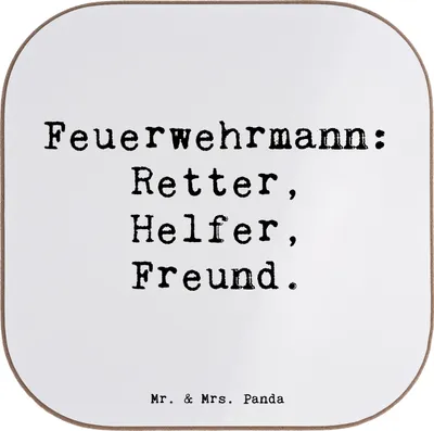 Produktbild von Mr. & Mrs. Panda Untersetzer für Gläser Spruch Feuerwehrmann Rettungsheld - Weiß - Geschenk, handgefertigt, gläseruntersetzer, Dankeschön, Aufmerksamkeit, Tischschoner