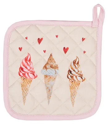 Produktbild von Clayre & Eef Topflappen 20x20 cm Beige Rosa Baumwolle Eis