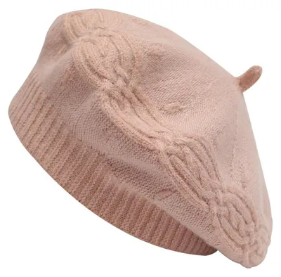 Zdjęcie produktu dla Czapka baskijska damska, klasyczny francuski beret, uniwersalny rozmiar, dzianina, kolor różowy, materiał: wiskoza, poliester, nylon, kaszmir, ciepła, dwustronna
