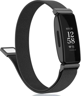 Produktbild von FFO2World Premium Luxus-Milanese-Armband für Fitbit Inspire/HR/2, Hochwertiger Edelstahl, Größe S, Elegantes Schwarz