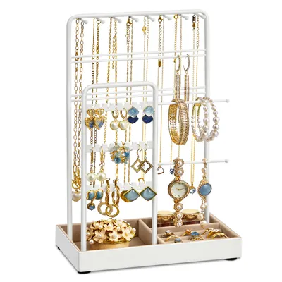 Produktbild von Schmuckständer, Schmuckhalter, Metallrahmen, Schmucktablett Samt, Schmuckaufbewahrung für Halsketten Armbänder Ohrringe Ohrstecker Ringe, Geschenkidee