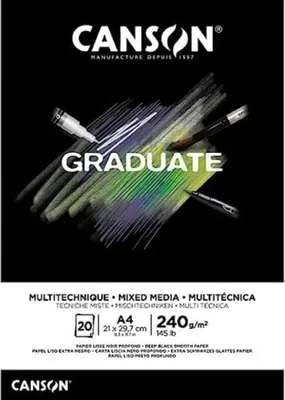 Image de CANSON Bloc d'études GRADUATE MIXED MEDIA noir DIN A4 20 feuilles