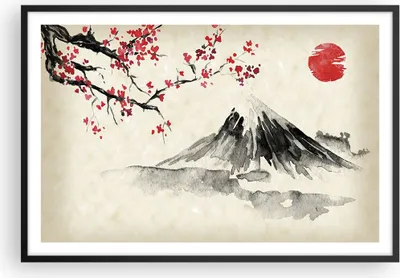 Produktbild von Gerahmtes Poster - Schwarzer Rahmen - Aquarell asiatisch Landschaft - 91,5x61 cm - Wand Bild - Wanddeko - Wandbilder - Kunstposter - Wandposter - Bilderrahmen - Bilder - Kunstdruck - P2BAA91x61-4513