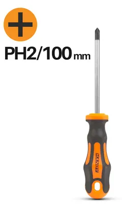 Produktbild von Kreuzschlitzschraubendreher PH2 - Kreuzschlitzschraubendreher 100 mm - Chrom-Vanadium-Stahl - rutschfester Griff - Aufhängeöse [10526].