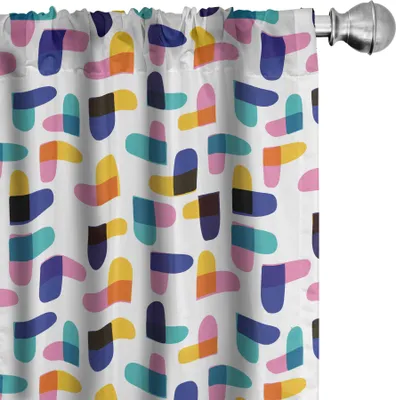 Produktbild von ABAKUHAUS Bunt Vorhänge, Gardinen, Moderne bunte Gekritzelart Wunderliche Herzen Formen auf einem einfachen Hintergrund, 2 Stück 75 x 245 cm, Mehrfarbig