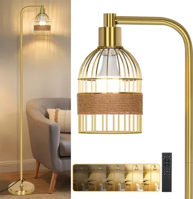 Obrázok produktu pre Zlatá stojacia lampa do obývačky, 170 cm oblúková lampa s ľanovým tienidlom a nožným spínačom, so stmievateľnou LED žiarovkou E27, moderná lampa na čítanie do spálne