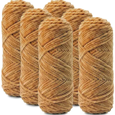 Produktbild von 6 x 100g Chenille Wolle zum Häkeln & Stricken, Dickes Garn, Khaki
