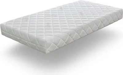A white quilted mattress is shown floating against a white background.