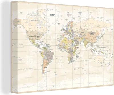 Produktbild von OneMillionCanvasses® - Leinwandbilder - 150x100 cm, Welt - Karte - Retro, Wandbilder Kunstdruck Wanddekoration
