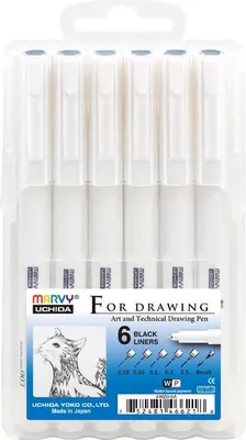 Produktbild von Grafische Fineliner For Drawing mit Pigmenttinte, 6 Stück