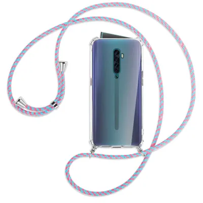 Produktbild von Handykette Backcover-Schutzhülle mit Band (Metall silberfarben) für Oppo Reno2 - pink/mint