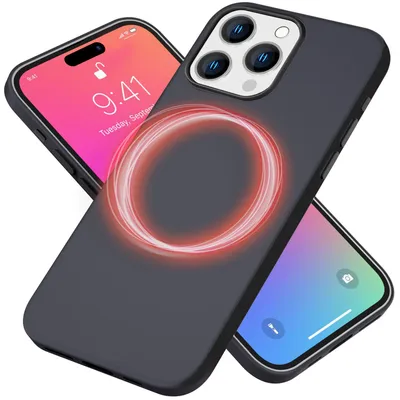 Produktbild von MagSafe Hülle für iPhone 15 Pro Max Liquid Silikon Handyhülle Magnet Case Schutz Schwarz