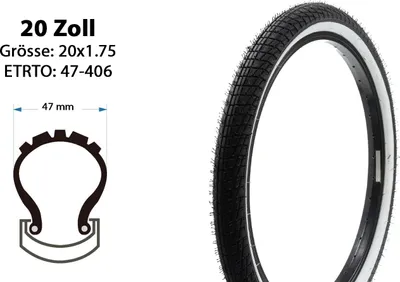 Produktbild von 20 Zoll Fahrrad Reifen  20x1.95 BMX Mantel Decke 47-406 Whitewall tire