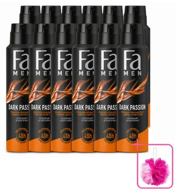 Image de 12 sprays déodorants Fa Men, parfum Dark Passion, 150 ml - Pack économique - 12 pièces