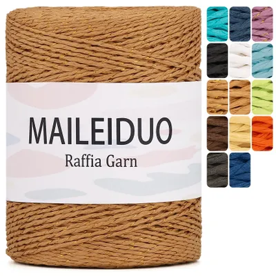 Image de Fil de raphia - 2 mm x 300 m - Idéal pour le crochet, les travaux manuels et les projets de bricolage - Naturel