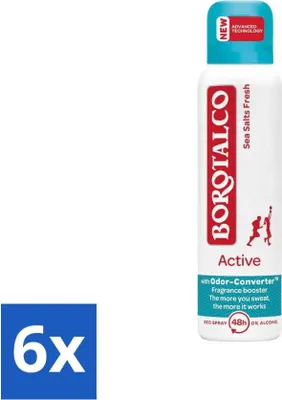 Immagine prodotto di Borotalco – Deodorante spray – Active – Sea Salts Fresh – 0% alcool – 150 ml - Confezione risparmio - 6 pezzi