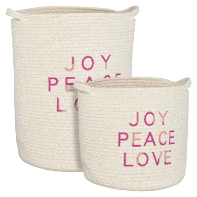 Image de Mica Decorations Panier de rangement - Lot de 2 - H46 x Ø33 cm - Coton - Blanc