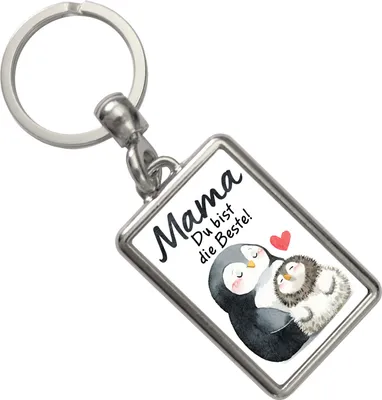 Produktbild von Pinguin Mutter und Kind Schlüsselanhänger mit Spruch Mama du bist die Beste