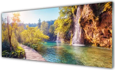 Produktbild von Küchenrückwand aus Glas 125x50cm Spritzschutz See Felsen Brücke Landschaft