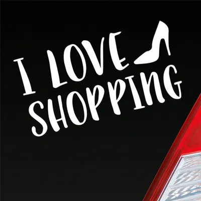 Produktbild von Auto Aufkleber I Love Shopping Pumps Schuhe 19x10 cm Weiss Glanz Sticker Heckscheibenaufkleber