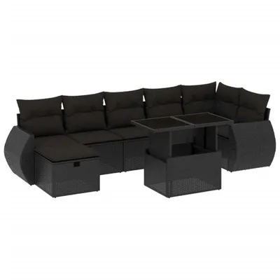 Produktbild von Modulares Garten-Loungeset, 8-teilig, mit verstellbarem Tisch, Poly Rattan Schwarz, Hartglas, abnehmbare Kissen