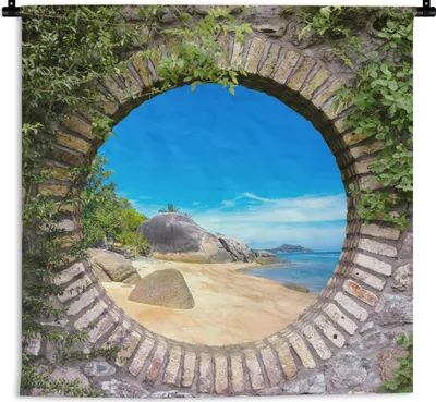 Produktbild von MuchoWow® Wandteppich Wandbehang Sommer - Strand - Aussicht - Tropisch 150x150 cm Tapisserie Dekoration Wandtuch - Wohnaccessoires - Modernes