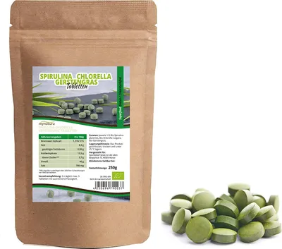 Produktbild von Mynatura  Spirulina Chlorella Gerstengras Mix Tabletten (ab 250g) - 1 Packung