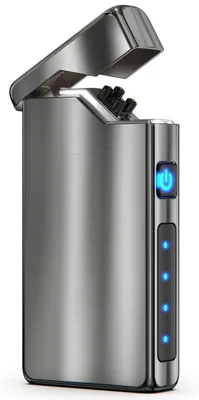 Produktbild von Lichtbogen Feuerzeug USB-C Aufladbar Elektrisches Plasma-Sturmfeuerzeug Doppel-Lichtbogen Ganzmetall 6,7x3,5x1,2 cm