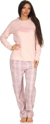 Produktbild von Damen Flanell Schlafanzug langarm Pyjama - Top Single Jersey, Hose Flanell - 202 201 10 602 ; rosa , 48