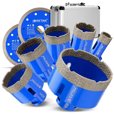 Zdjęcie produktu dla Zestaw wierteł diamentowych do płytek - 8 szt. - M14 - Ø 20 do 68 mm - Wiercenie na sucho i na mokro