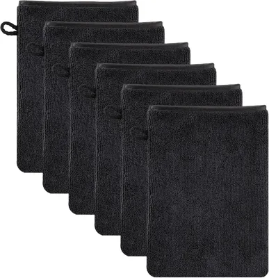 Produktbild von 6er-Set Mikrofaser-Waschlappen – 15 x 21 cm – Wiederverwendbar – Für die Gesichtsreinigung – Mit Aufhängeschlaufen – Schwarz