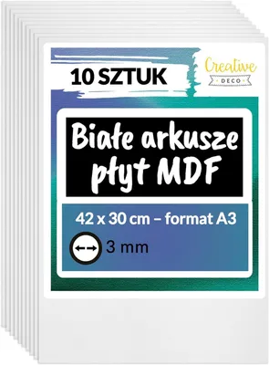 Zdjęcie produktu dla Creative Deco 10x A3 Płyta MDF | 420x 300x 3 mm |Biały |Idealne do modelarstwa, pirografii, cięcia laserem, frezowania, ploter CNC, wyrzynarki