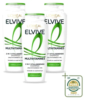 Productafbeelding van 3 x L'Oréal Paris Elvive Multivitamines 2-in-1 Shampoo - 250 ml - Voordeelverpakking - 3 stuks
