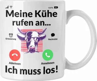 Produktbild von Trendation - Meine Kühe Rufen An Tasse Geschenk Landwirt Bauer Geschenkidee Landwirtin Kuh Grafik (Weiß)