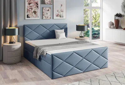 Produktbild von Bett mit Matratze und Lattenrost HALKA – 180x200, grau-blau 1 + ER Topper