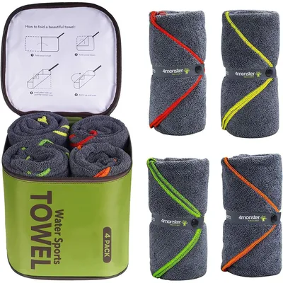 Immagine prodotto di Set di 4 asciugamani in microfibra, altamente assorbenti, ad asciugatura rapida, ideali per viaggi e sport, colore verde militare
