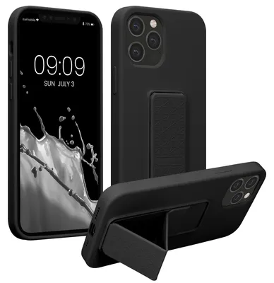Produktbild von kwmobile Handyhülle für Apple iPhone 12 / iPhone 12 Pro Hülle - TPU Silikon Case mit Fingerhalter und Stand - Schutzhülle Cover in Schwarz